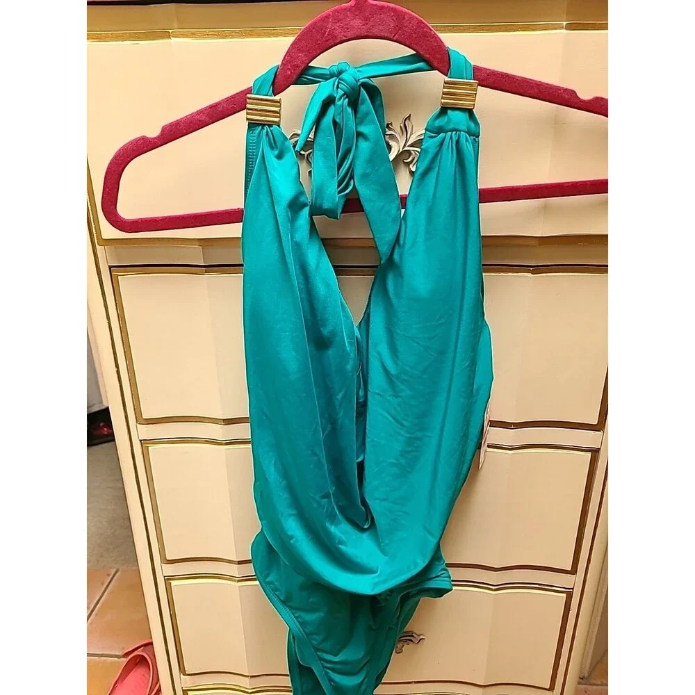 Bar III Draped Monokini One-piece Swimsuit Green Jade XS NWT